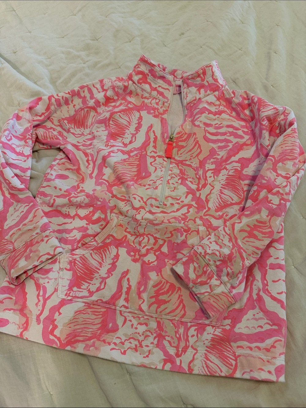 Lilly Pulitzer Girls' Pink Patterned Quarter-Zip Pullover Top